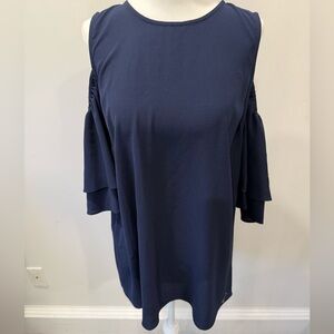 Michael Kors Navy Cold-Shoulder Ruffle Sleeve Tunic